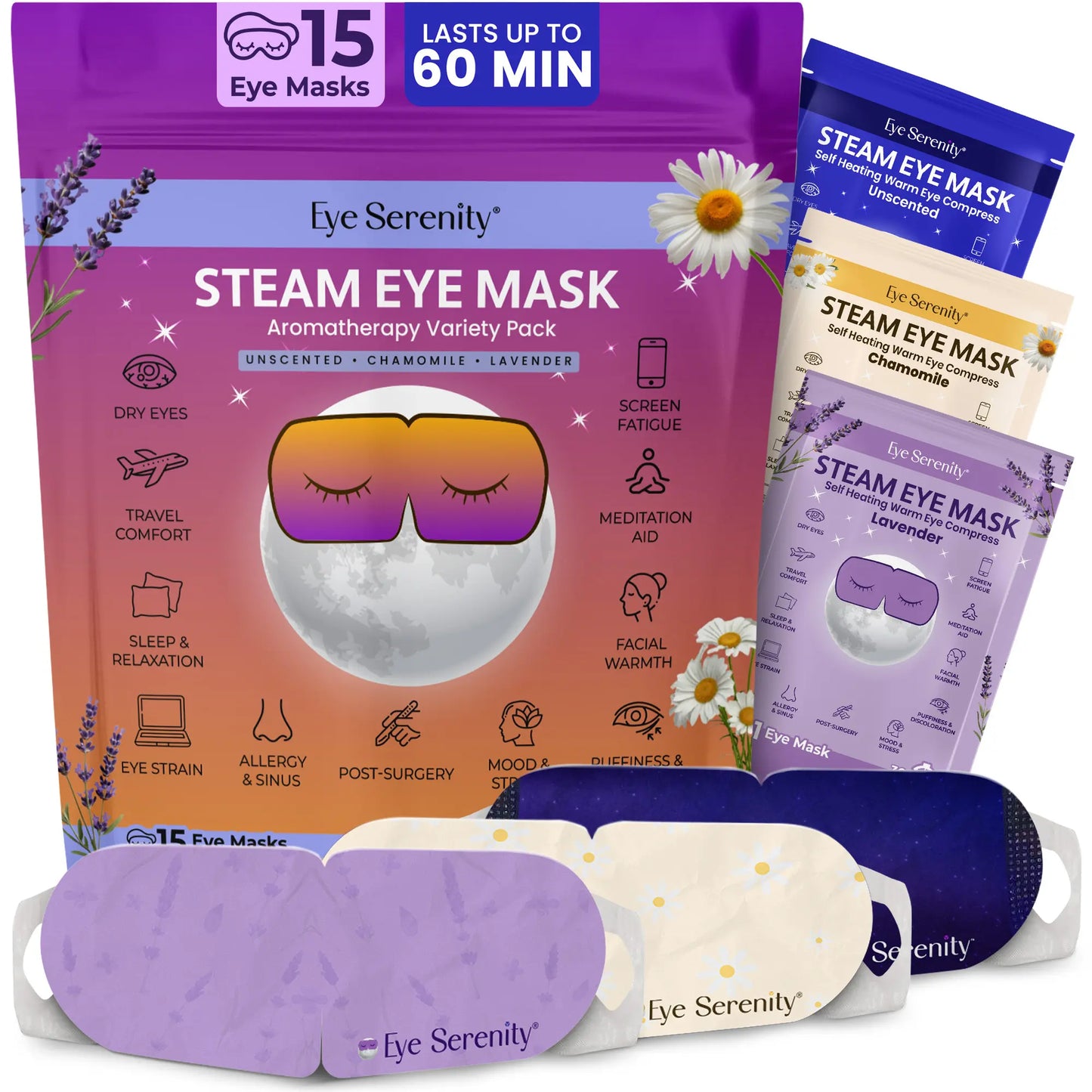 Eye Serenity Steam Eye Mask - Warm Eye Compress and Sleep Mask for Dry Eye, Screen Fatigue, Travel, Sleep, Gifts - Calming Heated Eye Mask