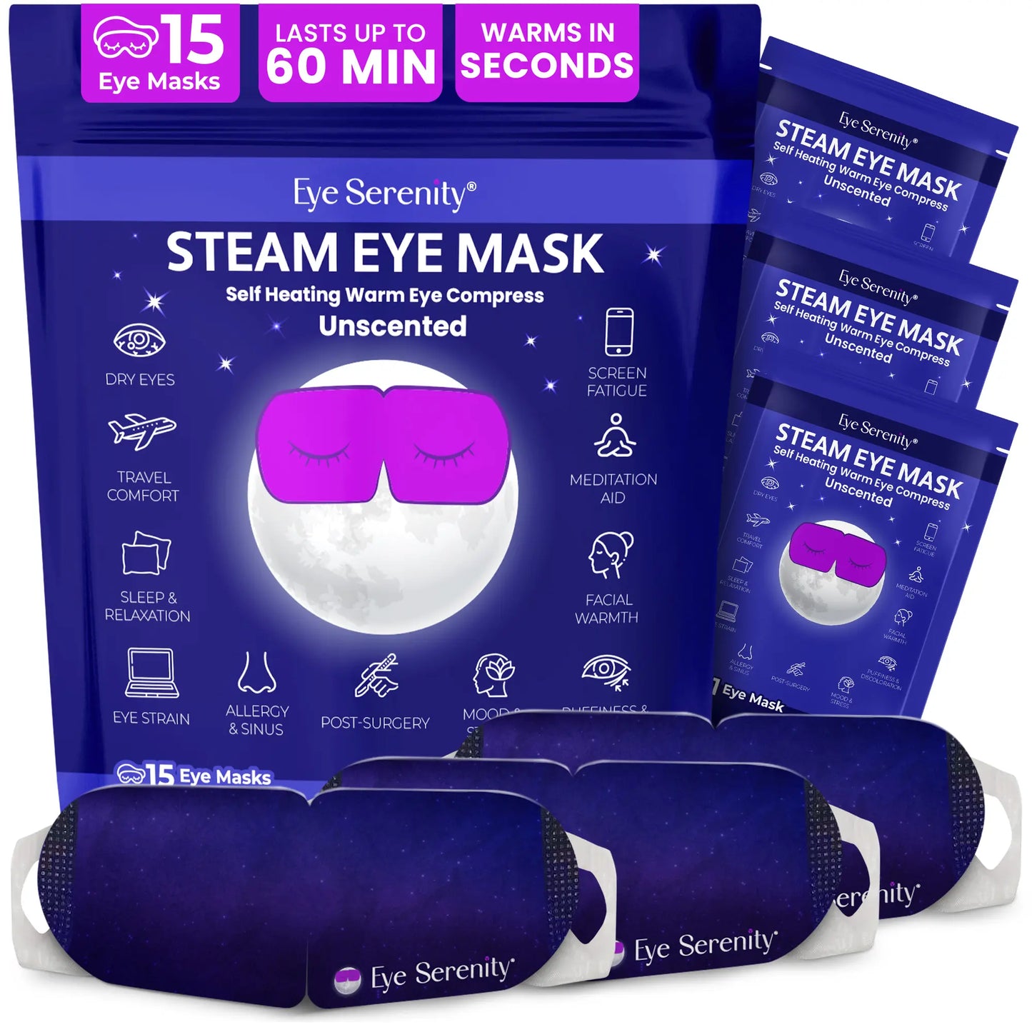 Eye Serenity Steam Eye Mask - Warm Eye Compress and Sleep Mask for Dry Eye, Screen Fatigue, Travel, Sleep, Gifts - Calming Heated Eye Mask