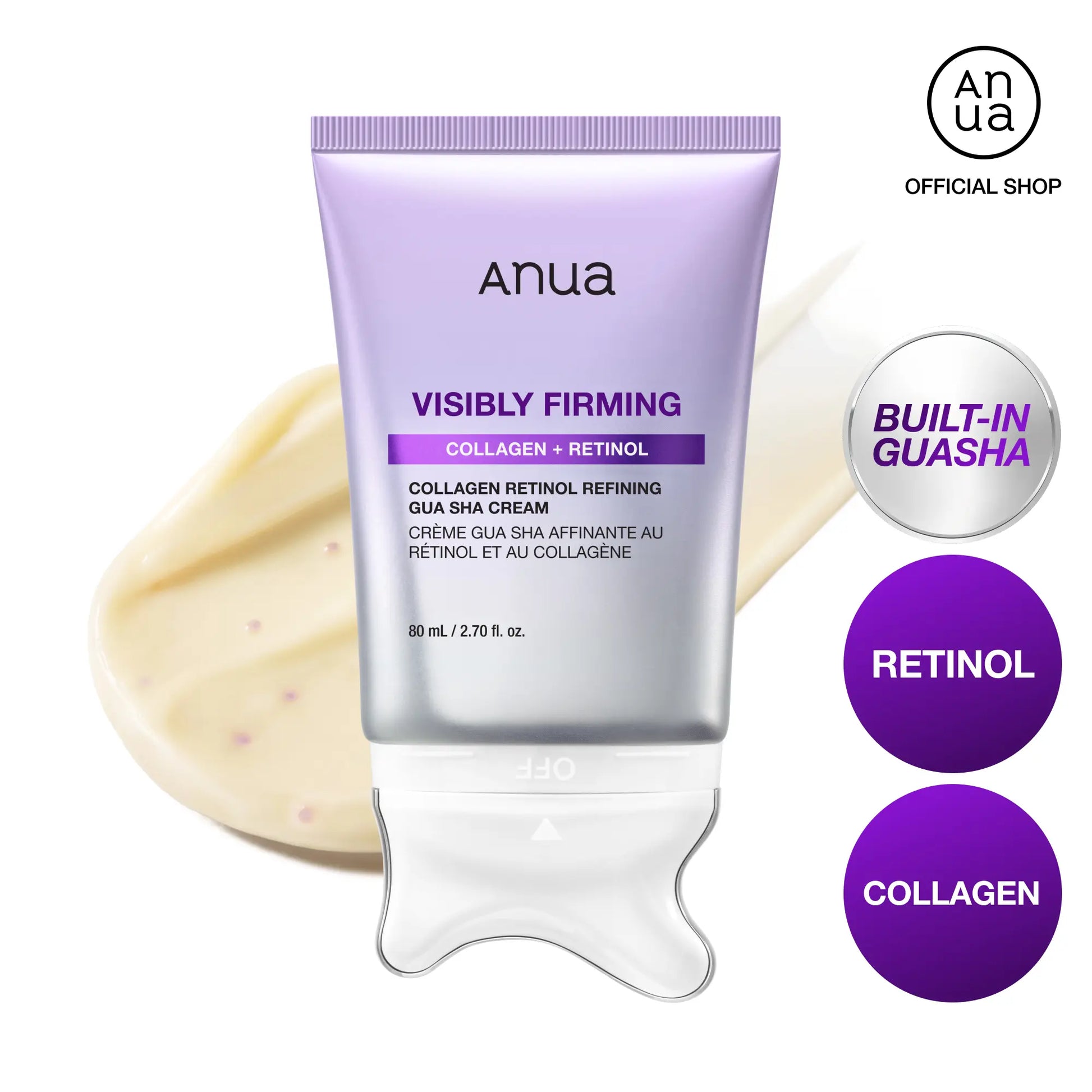 [Anua] 2-In-1 Collagen Retinol Refining Guasha Lifting Cream, 5-Minute Instant De-Puffing & Lifting Face Massager, Jawline Definer, Peptide & Retinol for Wrinkle Care,Plumping Elasticity for Sagging Skin, Premium At-Home Spa Ritual