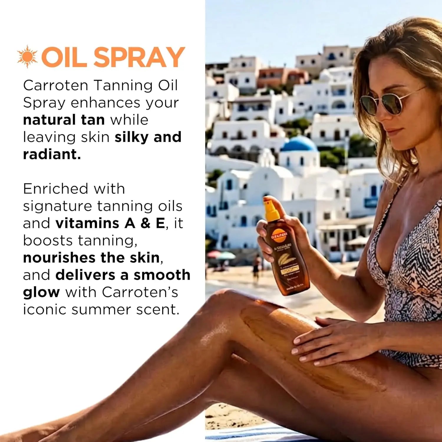 Carroten Intensive Tanning Oil Spray | Browning Tan Accelerator | Vitamin E and Carrot & Coconut Oils | Water-Resistant, Silky Hydration | Coconut Fragrance | Made in Greece | 6.7 Oz