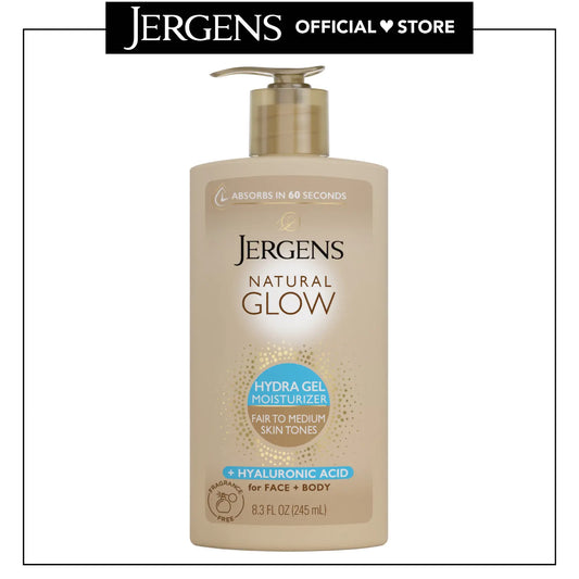 Jergens Natural Glow Hydra Gel Moisturizer + Hyaluronic Acid, Hydrating Tanning Gel Cream for Face and Body, Fragrance-Free Self Tanner, 8.3 Oz