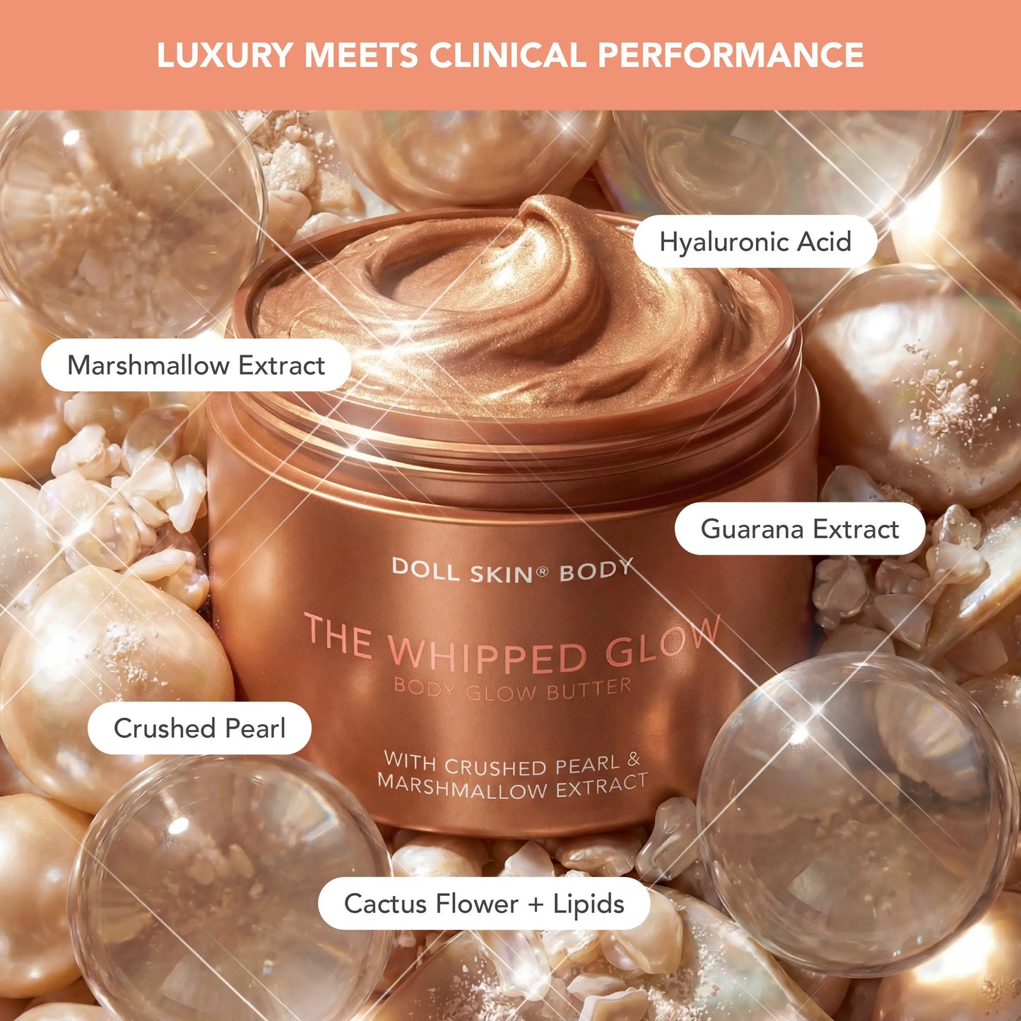 The Whipped Glow Body Butter with Crushed Pearl & Marshmallow Extract