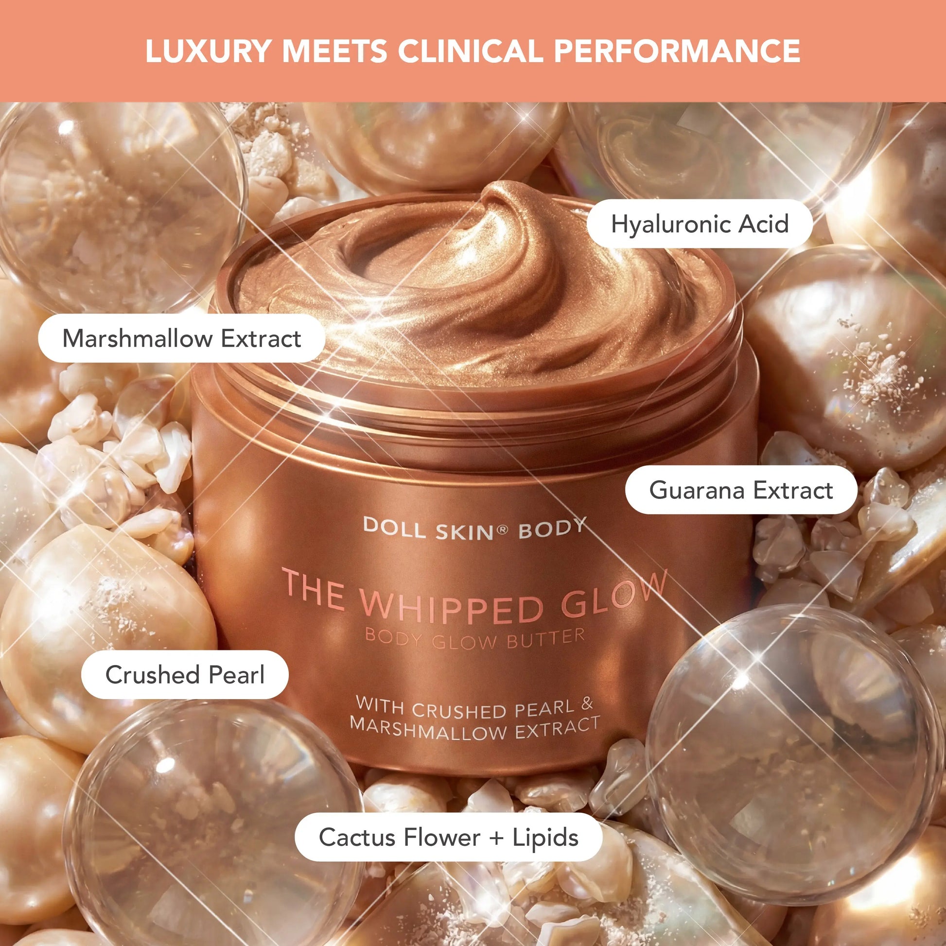The Whipped Glow Body Butter with Crushed Pearl & Marshmallow Extract