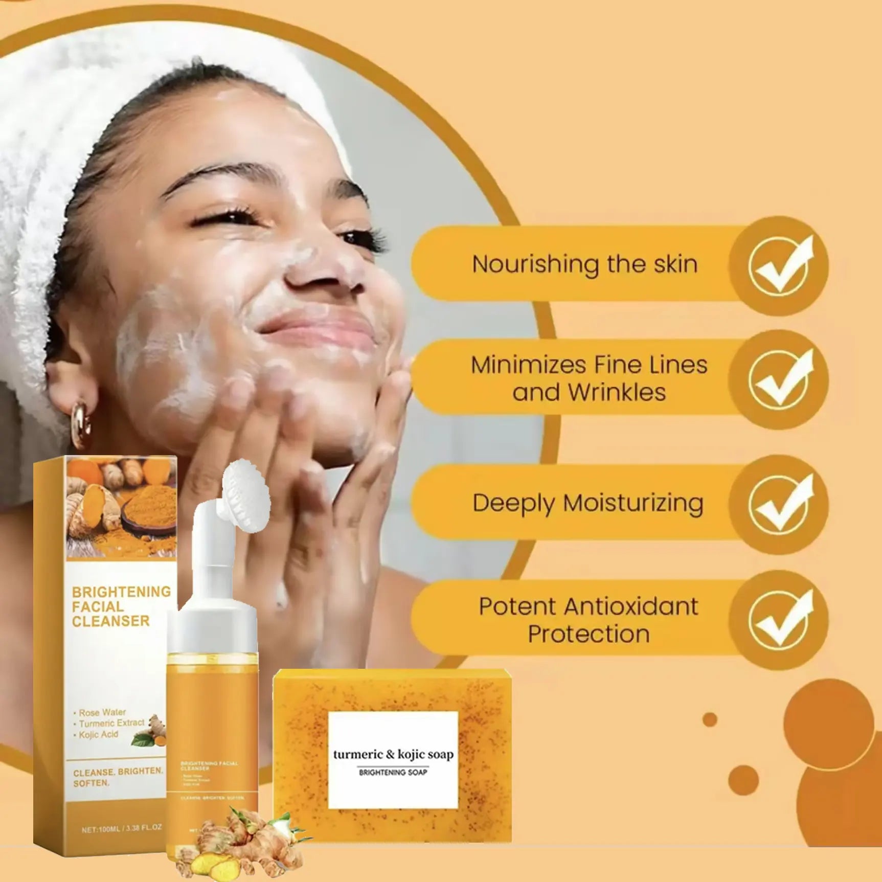 Turmeric Wash Two Piecesetturmericcleansing Mousse, Turmeric Soapfacialcleansing Skincare Facialcleansing Cleanserfacial Wash Comfort,Father'S Day Gift Soap Face Cleaner