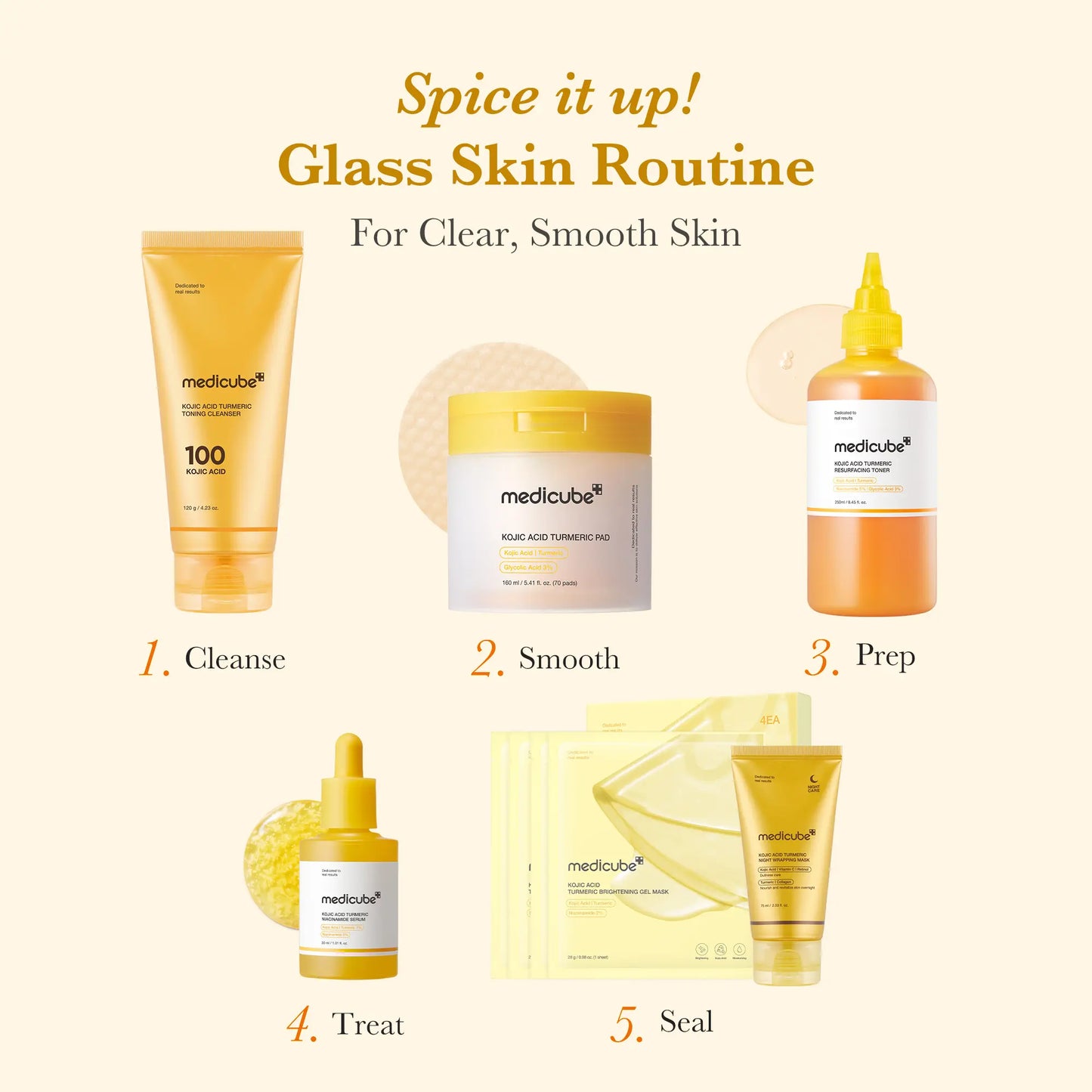 [Medicube] Kojic Acid Turmeric Clarifying Toner Pad for Troubled Skin & Use after Spot Care | Soothing & Calming with Turmeric, Niacinamide, Glycolic Acid | Korean Skin Care, 70 Pads