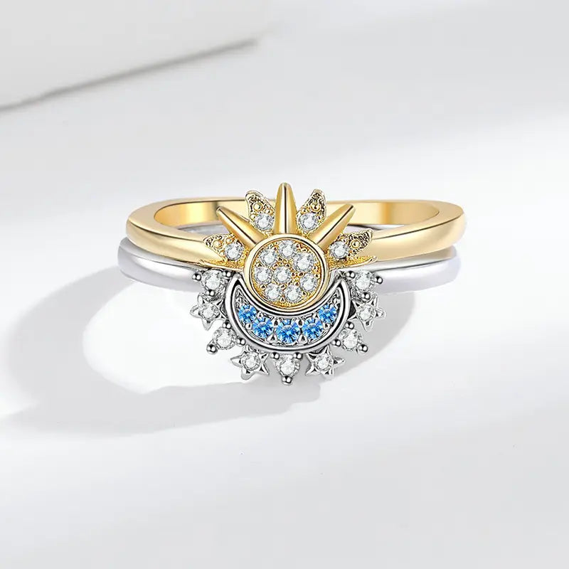 Adjustable Sun & Moon Design Ring Set, New Style Fashion Jewelry for Party, Daily Clothing Decor, Trendy Gift for Your Girlfriend