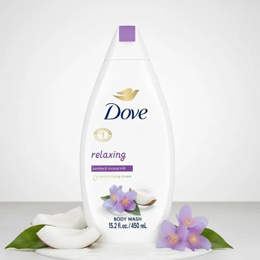 Dove Body Wash Relaxing Jasmine & Coconut Milk (5 Pack) 15.2Oz / 450Ml - 1/4 Moisturizing Cream & Plant Based