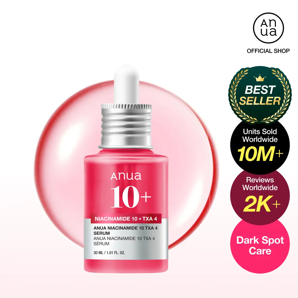 [Anua] Dark Spot Correcting Serum : 10% Niacinamide+ 4% Tranexamic Acid 1.01 Fl.Oz. (30Ml) ｜ Niacinamide Serum, PM Skincare Product, Hyperpigmentation, Brightening