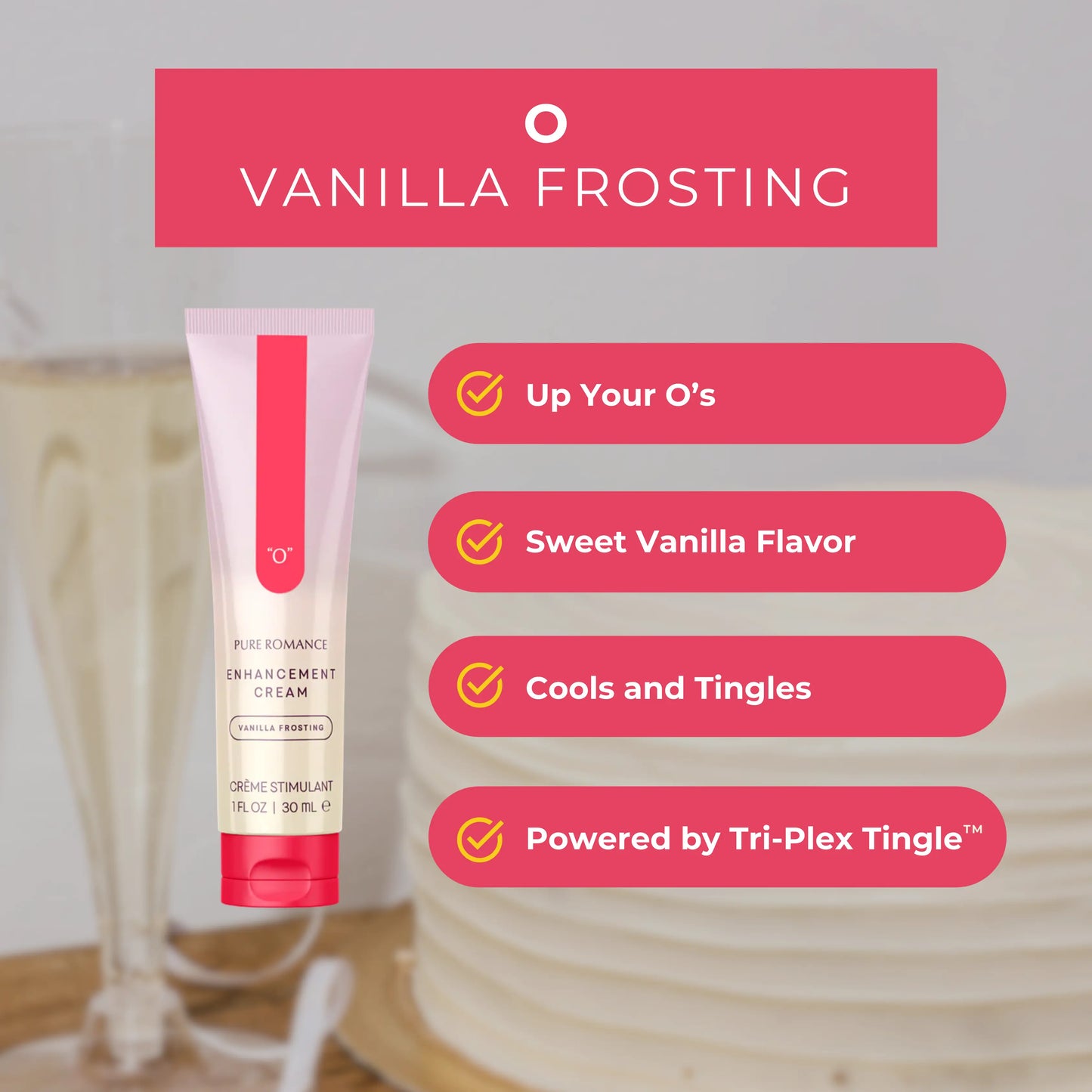 PURE ROMANCE O Vanilla Frosting Cream Body Care Moisturizers with Triplex Tingle & Sensory-Enriching Ingredients 1 Fl Oz