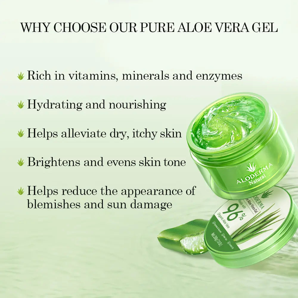 Aloderma Aloe Vera Gel Made within 12 Hours of Harvest with 96% Pure Organic Aloe Vera for Skin, Scalp, & Hair, Soothing Aloe Face Moisturizer, Multipurpose, Hydrating Aloe Gel, 7.05Oz