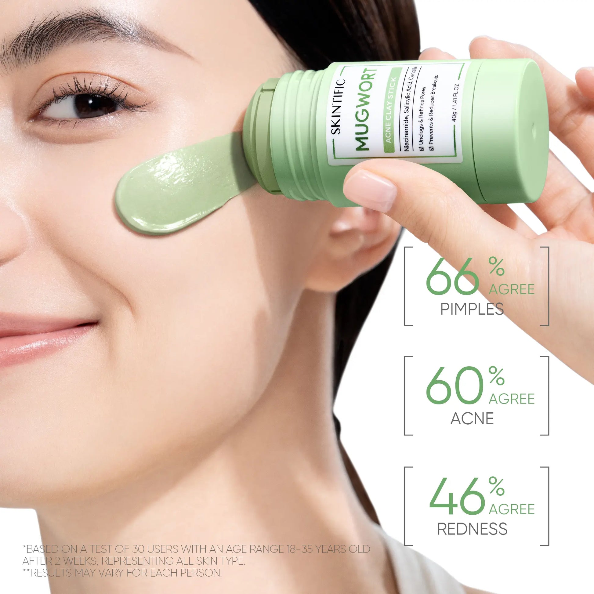 [New Launch] SKINTIFIC Mugwort Acne Clay Mask Stick Niacinamide Salicylic Acid Centella Soothing Oil Control