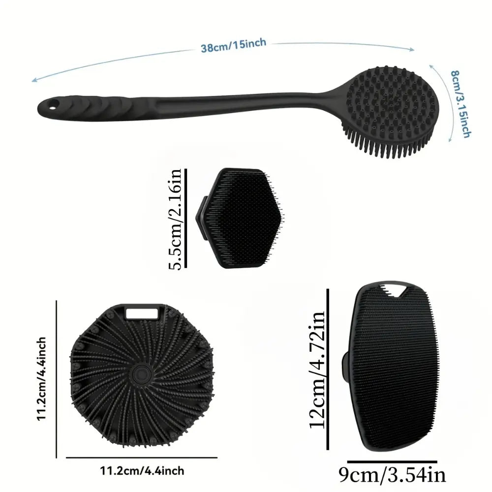 1/4 Piece Silicone Back Scrub Brush & Bath Glove Set, Super Exfoliating Body Scrub and Rich-Foam Shower Brush Combination, Exfoliating Shower Scrubber, Exfoliating Bath Tool, Body Care Tool