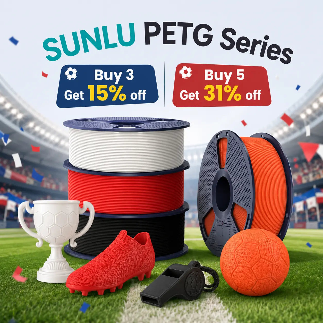 [SAVE 31%] SUNLU PETG 3D Filament 1.75Mm | save 31% on 5 ROLLS | Mix & Match Any Color | 3-Day Guaranteed Delivery | Optimized for Bambu Lab, Creality, Flashforge - High Toughness -A