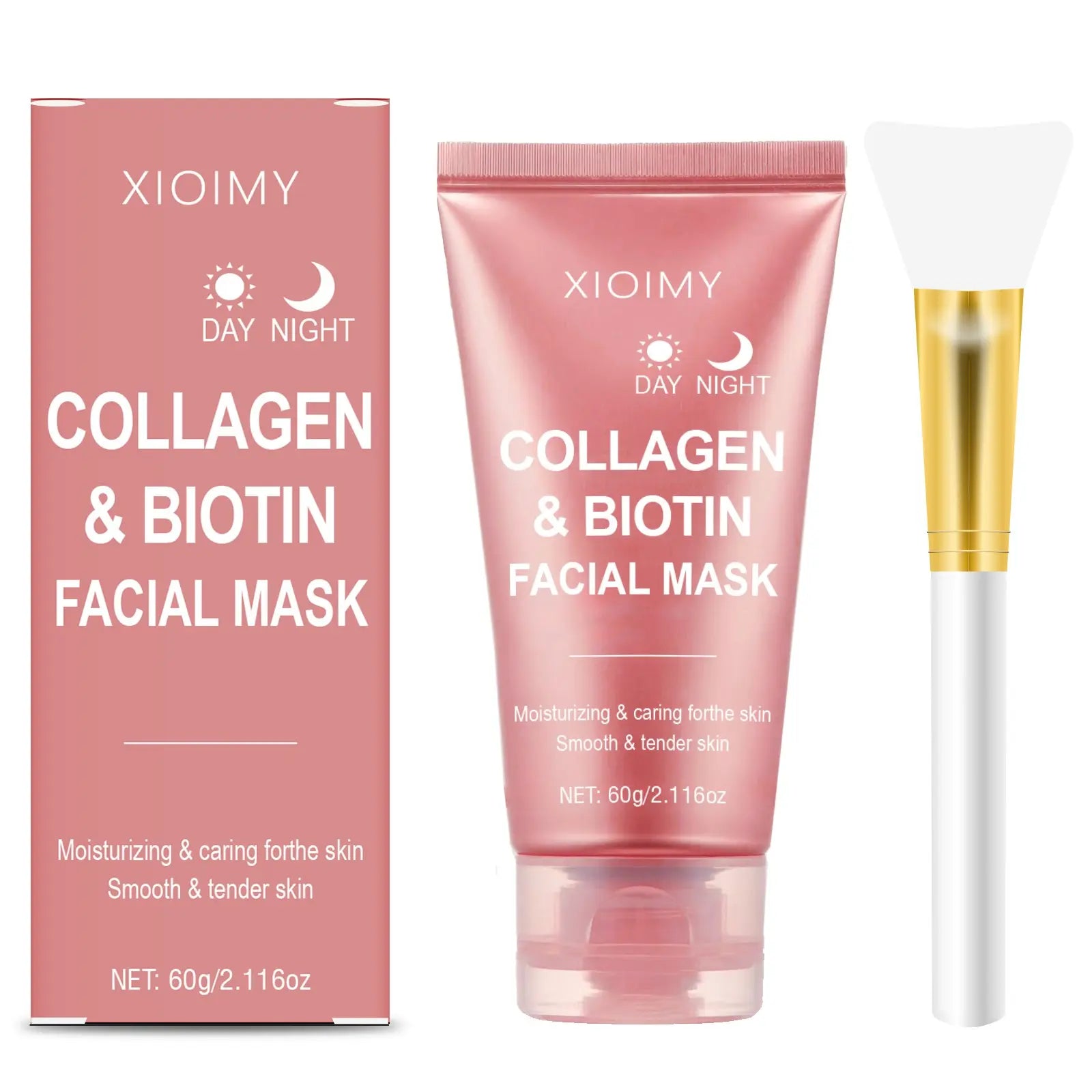 60G Collagen Biotin Day & Night Mask, Rich Collagen Essence, Moisturizing Smooth Skin, Daily Hydrating Facial Care, Face Mask for All-Day Moisture