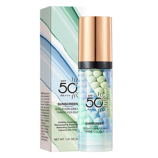 SPF 50+ PA+++ 3-In-1 Sunscreen Isolation Cream, Color Corrector Face Primer, Pre-Makeup Base for Oil Control, Moisturizing & Pore-Blurring, Luminous Even Skin Tone