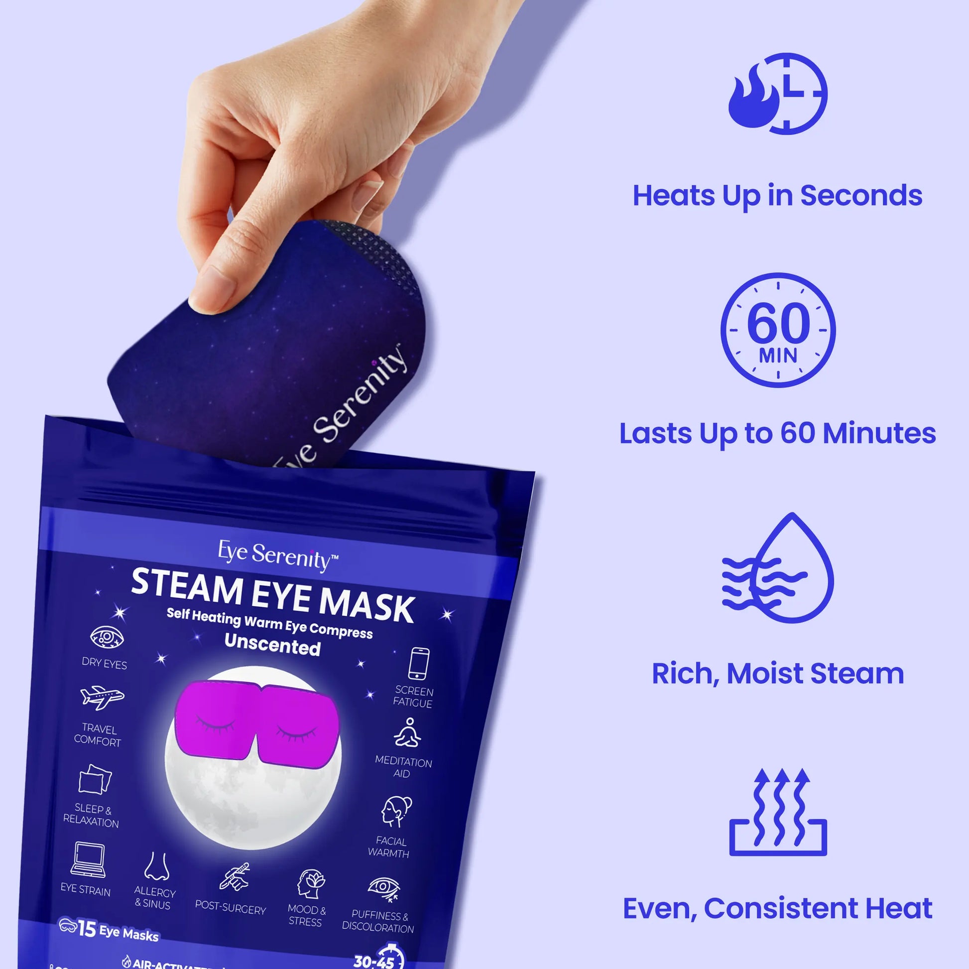 Eye Serenity Steam Eye Mask - Warm Eye Compress and Sleep Mask for Dry Eye, Screen Fatigue, Travel, Sleep, Gifts - Calming Heated Eye Mask